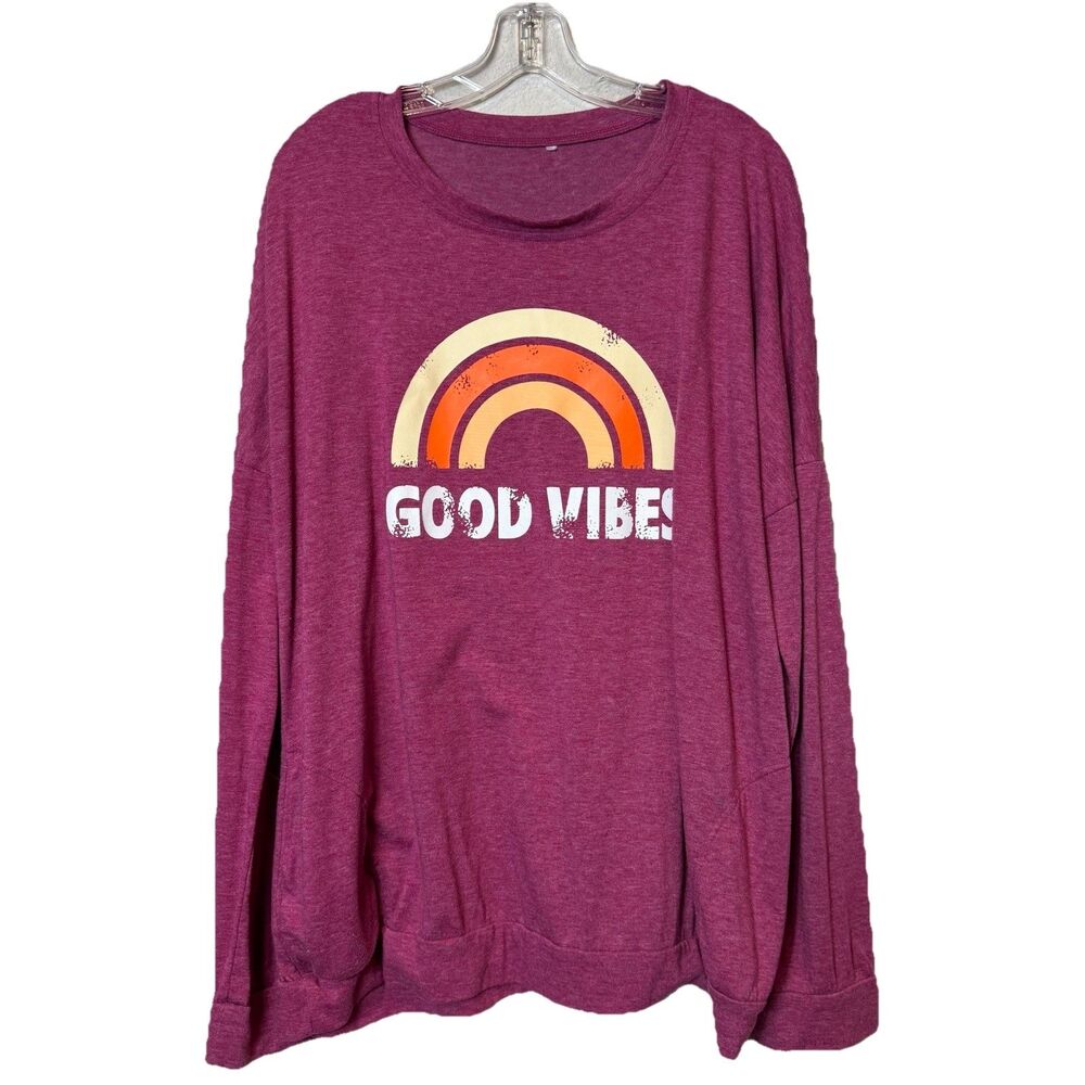 Unbranded Womens Purple Long Sleeve Good Vibes Shirt Tee With Pockets Size 3X